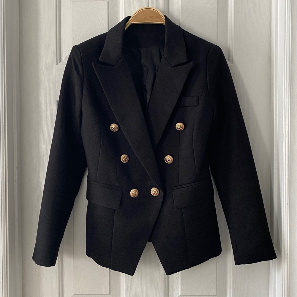 Double Breasted Balmain Style Black Blazer Jacket